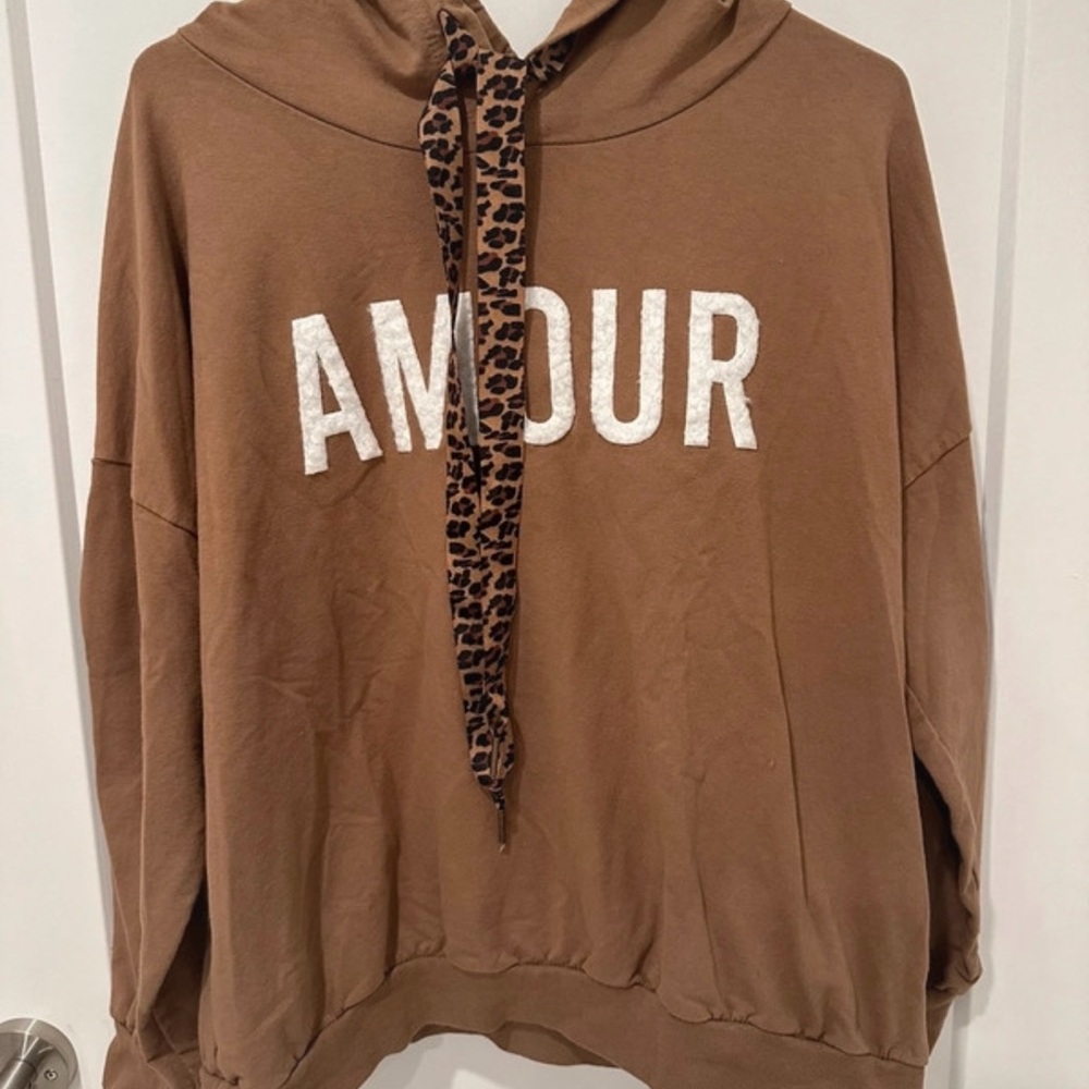 Sunny Studio Paris Brown Hoodie with Leopard Accents